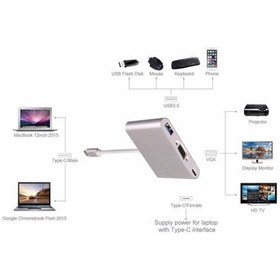 Resim Type-C To 3 In 1 Vga Usb 3.0 Type-C MacBook Uyumlu Projeksiyon Kablo 