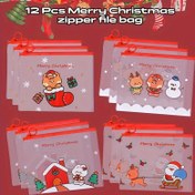 Resim 12 adet Noel Karikatür PVC Fermuarlı Dosya Çantaları, Sevimli Su Geçirmez Şeffaf Kırtasiye Düzenleyici, Arkadaşlar ve İş Arkadaşları için Çok Fonksiyonlu Hediye 