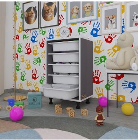 Resim Kenzlife Sepetli Mutfak Dolabı Ruberu Gri 074x45x30 Banyo Oyuncak Çamaşır Beyaz 5 Li Sepet 