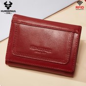 Resim Kadınlar için HUMERPAUL Gerçek Deri RFID Engelleme Cüzdanı - Şık Kırmızı Üç Katlı Tasarım, Çoklu Kart Yuvaları, Çıtçıt Kapatma & Fermuarlı Cep, Kompakt & Taşınabilir, Küçük Çanta ve Cüzdan Kombinasyonu 