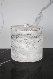 Resim Mermer Desenli Beton Çöp Kovası Banyo Mutfak Tuvalet Wc 18 Cm 4 Litre Gri 