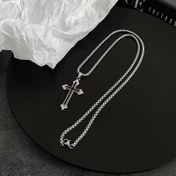 Resim Avrupa ve Amerikan çok yönlü moda basit retro siyah damla yağ çift katmanlı çapraz trend Erkek kolyesi 
