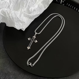 Resim Avrupa ve Amerikan çok yönlü moda basit retro siyah damla yağ çift katmanlı çapraz trend Erkek kolyesi 