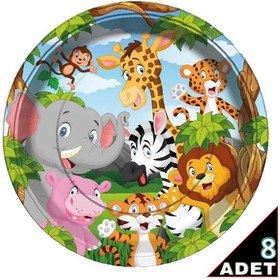 Resim Safari Sevimli Hayvanlar, Karton Tabak - 23Cm X 8 Adet 
