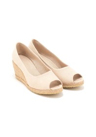 Resim Star Tombis Gerçek Elişi Burnu Açık Dolgu Topuk Keten Hasır Ayakkabı Handmade Bej 