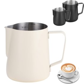 Resim Premium Paslanmaz Çelik Süt Köpürtme Sürahisi - 12oz/20oz, Espresso Makineleri için Kalınlaştırılmış 304 Kahve Buharlı Bardak (Beyaz) 