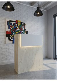 Resim Resital Ledli Karşılama Bankosu G-90 Cm Ofis Kasa Resepsiyon Masası Banko-003-8-1 