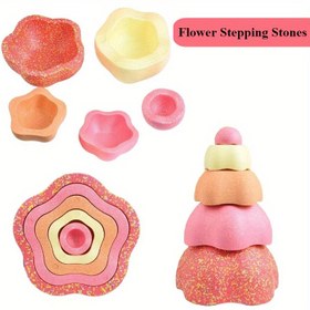Resim Oppselve Makaron Renkli Çiçek Adım Taşları - Kalın Kaymaz Dengesi Eğitimi Ekipmanı, Çok Boyutlu Duyusal Entegrasyon Yığma Taşlar İç/Dış Mekan Kullanımı için, Karışık Pastel Renkler (Pembe, Sarı, Turuncu, Kırmızı, Bej), Dış Mekan Oyun Taşı | Oynak Tasarım | Dokulu Tutuş Yüzeyi 