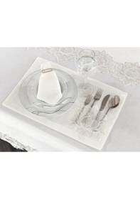 Resim Asel Fransız Dantelli Keten Yemek Takımı - 26 Parça Krem Krem 