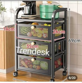 Resim 3 Katlı Metal Siyah Çekmeceli Tekerlekli Patates Soğan Sepeti Sebze Meyve Sepeti Sebzelik 