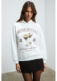 Resim Grimelange LUKKIS Kadın Yumuşak Kumaşlı Nakışlı Kapüşonlu Ekru Sweatshirt 