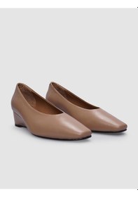 Resim Cabani %100 Hakiki Deri Bej Kadın Dolgu Topuklu Ayakkabı Bej 