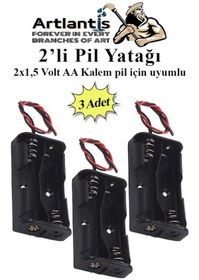 Resim 2 Li Pil Yatağı Deney 3 Adet Pil Yuvası Pil Kutusu Aa Kalem Kalın Pil 2x1,5 Volt Yaylı Pil Yuvası 