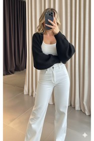 Resim MaxiMor Kadın Siyah Renk Triko Örgü Reglan Kol Bolero Hırka Standart SMLXL Uyumlu 4 Mevsim 