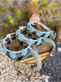 Resim GÜRLEK TEKSTİL Mavi Süslü Gelin Nedime Kına Gecesi Tefi, Üç Boyut Lazer Çiçek ve Kurdele Detaylı Tef 10 Adet 