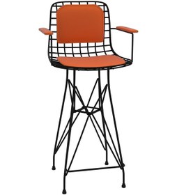 Resim Knsz orta boy tel bar sandalyesi 1 li mağrur syhtrn kolçaklı sırt minderli 65 cm oturma yüksekliği mutfak bahçe cafe ofis 