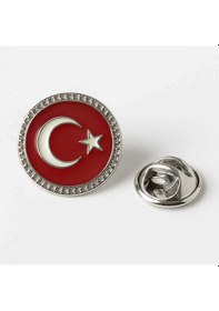 Resim Ay Yıldız Türk Bayrağı Yuvarlak Gümüş Rozet 2x2 Cm Parlak Metal Yaka Rozeti Gri 