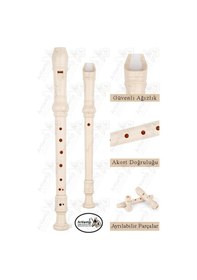 Resim Flüt Blok 1 Adet Helvacıoğlu Renkli Blok Flüt Abs Plastik 3 Parça Kaliteli Net Ve Yüksek Ses Kalitesi Fülüt Krem 