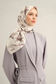 Resim Armine Çiçek Desenli Saf İpek Sura Eşarp 9324d 80 BEj 