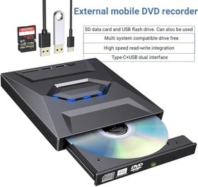 Resim Coverzone 5in1 Harici USB 3.0 ve Type-C DVD-ROM DVD-RW Optik Sürücü, USB ve Type C Kablolu, PC, Tablet, DVD Player, Çizgili Metal Tasarım Ultra Slim CD ROM Okuyucu CV250 