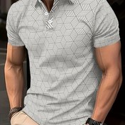 Resim Erkekler için Günlük Atletik Gömlek - Kısa Kollu, Düğmeli, Nefes Alabilen Polyester, Geometrik Baskı, Tenis, Golf ve Dış Aktiviteler İçin Yazlık Spor Giysi, Yazlık Dış Mekan Gömleği | Sporlu Günlük Tarz | Makinede Yıkanabilir Üst, Tenis Kıyafeti 