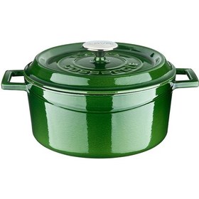 Resim Lava Döküm Çap Ø 24cm. Yuvarlak Tencere Döküm Demir Yekpare Kulplu Premium Serisi - Majolica Yeşil Yeşil 