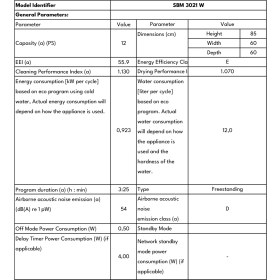 Resim SEG Sbm 3021 W 3 Programlı Bulaşık Makinesi 