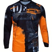 Resim Erkek Dağ İniş Forması Polera MTB Yarış Uzun Kollu Tişört - V Yaka, Raglan Kollar, "MB" Tasarımıyla Cesur Grafik Baskı, Tüm Sezon Dağ Bisikleti ve Motosiklet Bisiklet Gömleği, Dış Mekan Sporları, Dağ Bisikleti Forması 