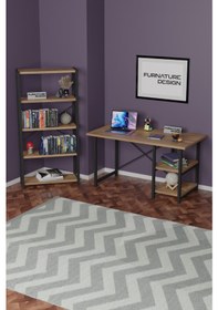 Resim Metal Kitaplık 5 Raflı + 60x120 Cm Çalışma Masası Atlantik Çam 