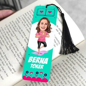 Resim Meditasyon Yapan Kadın Karikatürlü Püsküllü Kitap Ayracı 