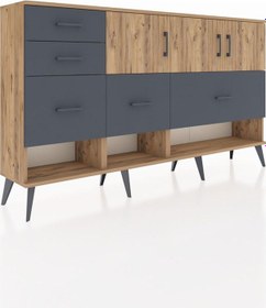 Resim Arges Konsol 3 Raflı 5 Çekmeceli 3 Kapaklı 176x30x99 Çam-çam/antrasit Atlas Çam/antrasıt - Atlas Çam 