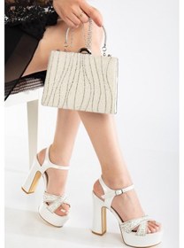 Resim Alissa Kadın Platform Topuklu İnci Detaylı Abiye Gelin Ayakkabı+çanta Beyaz 