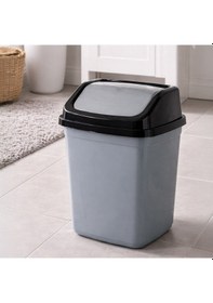 Resim Porsima 0101 Kapaklı Gri-siyah Çöp Kutusu - Favori Banyo Ve Mutfak Çöp Kovası 5lt Siyah 