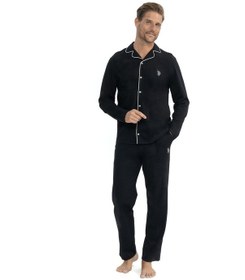 Resim U.S. Polo Assn. U.s Polo Assn. 12039 Erkek Uzun Kollu Önden Düğmeli Gömlek Pijama Takım-siyah Siyah 