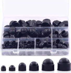 Resim Geeksen 160 Adet Nilon Yuvarlak Tapağı Hexagonal Somun Kapağı M4-m12 Çeşitli Boyutlu Plastik Korumalı Vida Kiti Siyah, 250g 