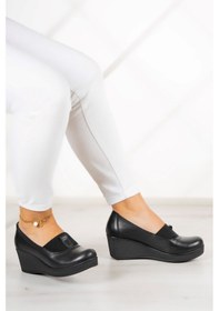 Resim Erkan Saçmacı Daisy Siyah Hakiki Deri Dolgu Topuklu Günlük Ayakkabı 