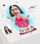 Resim Kişiye Özel Bayan Doğum Günü Karikatür 240 Parça A3 Puzzle - 1 (359884569) 