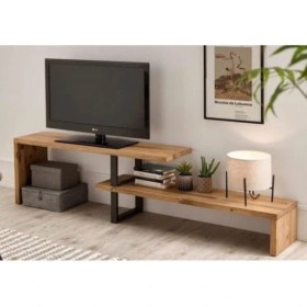 Resim Umut Park Metal Ayaklı Masif Ahşap Iki Katlı Tv Ünitesi. 