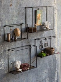 Resim GO DEKOR Dekoratif Mat Siyah Metal Duvar Rafı (4’lü Set) 