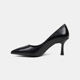 Resim Desa Kadın Siyah Sivri Burunlu Klasik Deri Stiletto 