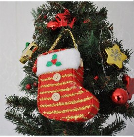 Resim Yılbaşı Ağaç Süsü Süslü Süpriz Kutusu Çorap Modeli 15x10 Cm 