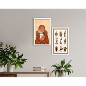 Resim Bk Home Coffee Tasarımlı Dekoratif 2'Li Ahşap Beyaz Çerçeveli Tab (551048001) 