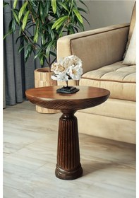 Resim Wood Wooden Ahşap Tekli Fitilli Mantar Yan Sehpa / Ceviz Renk / Mushroom Side Table Kahverengi 