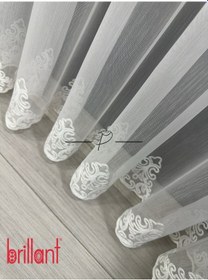 Resim Tül Perde Brillant Tt Zemin Kumaş Enfes Desen Etek İşleme Ekru 
