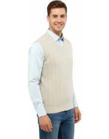 Resim Çizgi Triko Erkek V Yaka Süveter Çelik Örgü Regular Kalıp 5209h Bgl-st04843 Taş 
