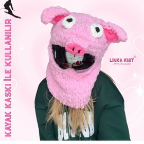 Resim Linka Knit El Yapımı Domuzcuk Kayak Kaskı Maskesi, Kayak Maskesi, Kayak Kaskı Koruyucu Kılıf 