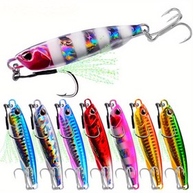 Resim 1 adet Beyaz Parlayan Minnow Balıkçılık Yemleri ile 3 Üçlü Kanca, Uzun Döküm Metal Yem Okyanus Balıkçılığı için - Yavaş Atlama Eylemi, Avı Çekmek İçin Reflektif Çok Renkli Pullar, Balıkçılık Yemi 