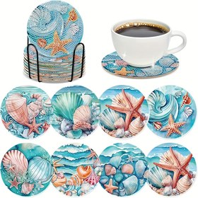 Resim Elmas Boyama - 8 adet DIY Okyanus Serisi Elmas Sanat Tabakları Standı ile - Canlı Deniz Hayatı Tasarımı, Kompozit Ahşap El Sanatları Kiti Yetişkinler ve Başlangıçlar için, 8 Benzersiz Tabak Tasarımı Dahil, Arkadaşlar için Mükemmel Hediye, DIY El Sanatları Kiti | Canlı Tasarım | El Sanatları Kiti Hediyesi, Elmas Sanat 