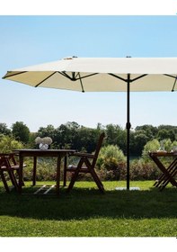 Resim Sıbılla 460 Cm Çiftli Bahçe Şemsiyesi, Oval Gölgelik, Upf 30+, Alüminyum Gövde Kahverengi 