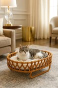 Resim Tasaryum El Örgüsü İskandinav Kedi Yuvası, Yumuşak Yataklı Kedi Evi Kahverengi 
